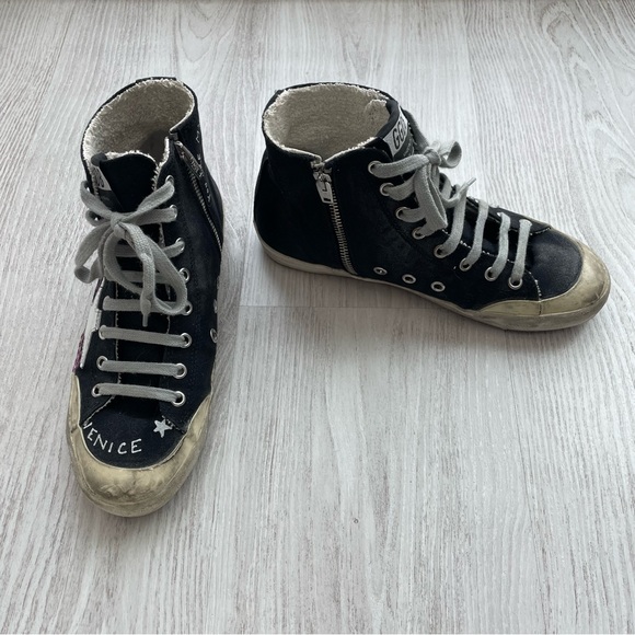 Golden Goose black graffiti high top sneakers size EU 37 made in Italy zip side - Picture 6 of 7